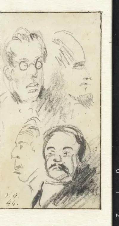 Studies van vier mannenhoofden