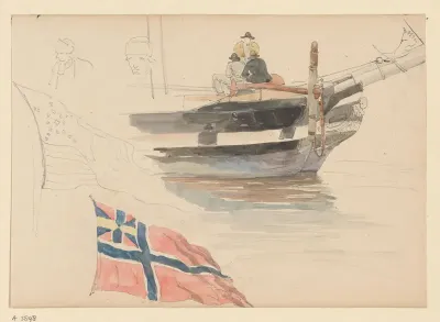 Studies van vlaggen en een boot