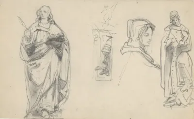 Studies van vrouwen en een heiligenbeeld
