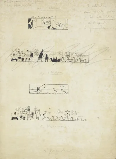Studies voor een grafisch motief in het Oostendse dagblad "Le Carillon" (recto)