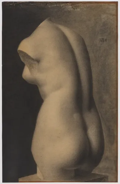 Studietegning efter en gipsafstøbning efter en antik græsk Afrodite, torso fra o. 500 f.Kr.