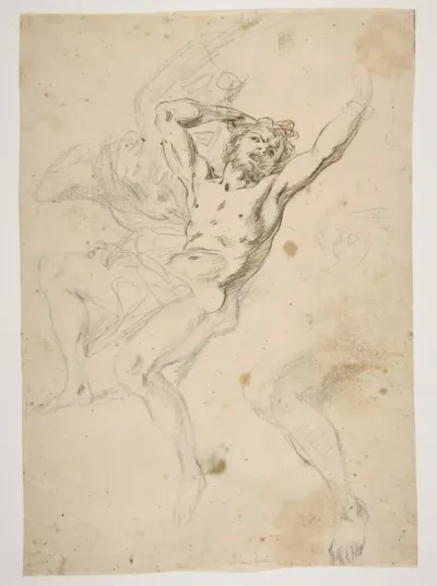 Study for a Prometheus Bound (recto); slight sketch of head and shoulders of man in lead pencil (verso)