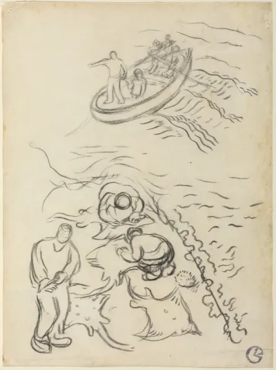 Study for "The Fishermen" with Men Emptying the Nets (Etude pour "Les Pêcheurs" et hommes vidant des raies)