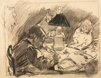 Study for the lithograph "Around the Lamp"