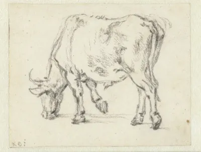 Study of a Grazing Bull, Facing Left