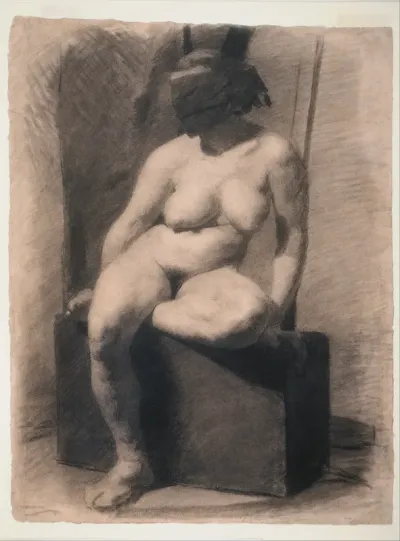 Study of a Seated Nude Woman Wearing a Mask
