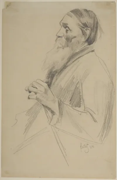 Study of an elderly man with a beard, in profile