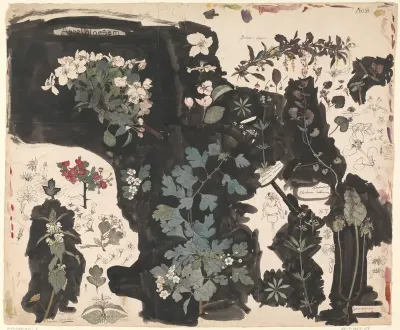 Study of Apple Blossom, Dead Nettle, Mayflower, and Ground Ivy