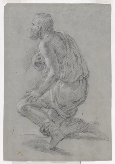 Study of Male Figure Kneeling in a Three-Quarter View, Facing Left (a Shepherd)