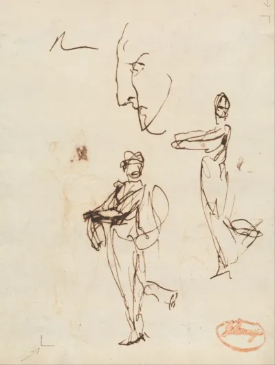 Study of Two Figures and a Face