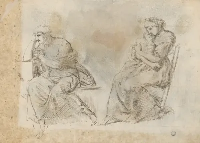 Study of Two Seated Figures (Figure with a Shield on the Back)
