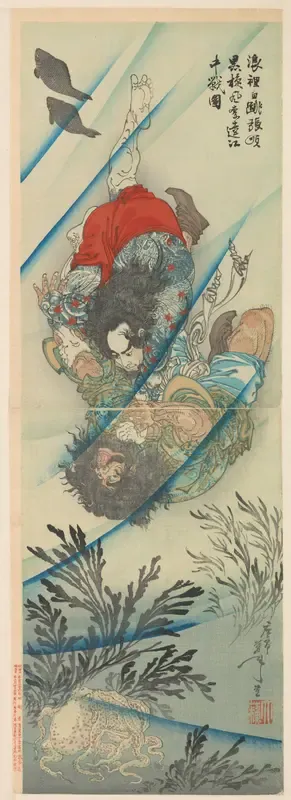 Suikoden heroes Riki and Chôjun in an underwater struggle