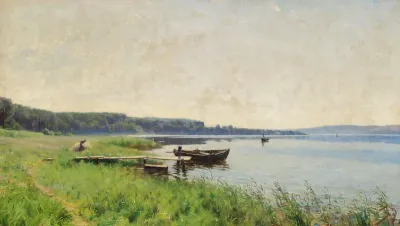 Summer morning at Vejlefjord with a view of Skyttehusodde and Munke-bjerg.
