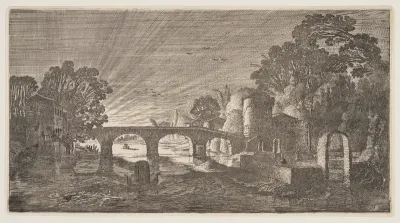 Sunset over a River, from Landscapes (Playsante Lantschappen)