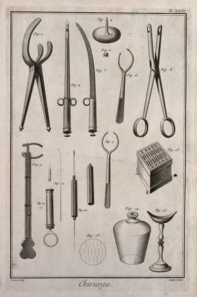 Surgery: instruments for the performance of a glossectomy, including a pharingotome, an obturator and a speculum