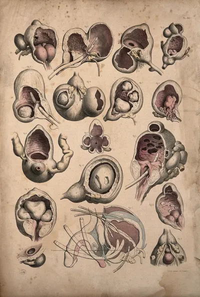 Surgery of the bladder of a man: seventeen figures
