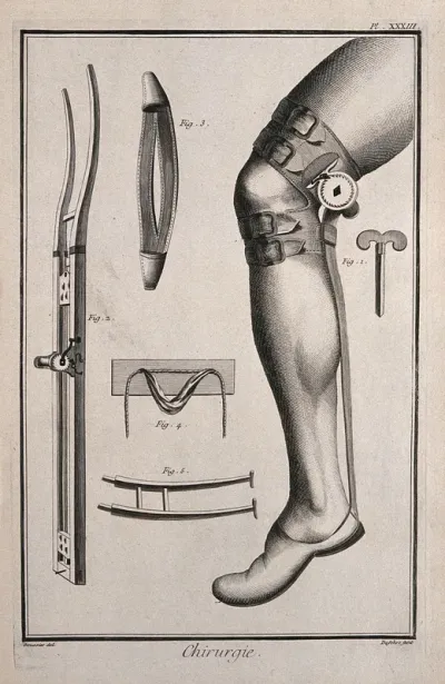 Surgery: surgical instruments for the correction of dislocated limbs