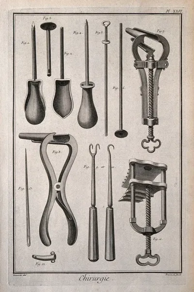 Surgery: surgical instruments, including a speculum for the uterus and a speculum for the anus