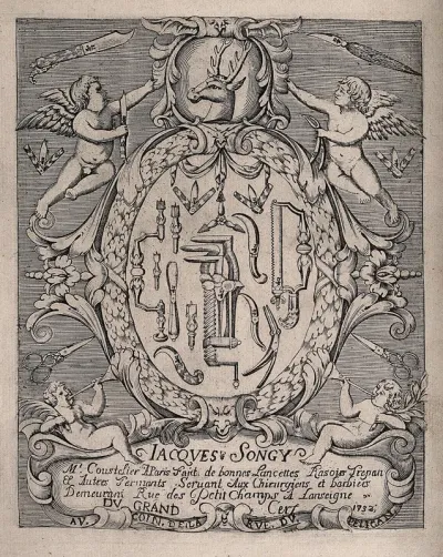 Surgical instruments, including lancets, saws and forceps; advertising the work of the surgical instrument-maker J