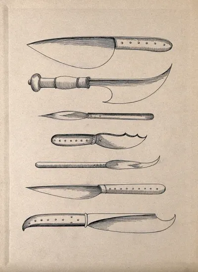 Surgical instruments: seven lancets etc
