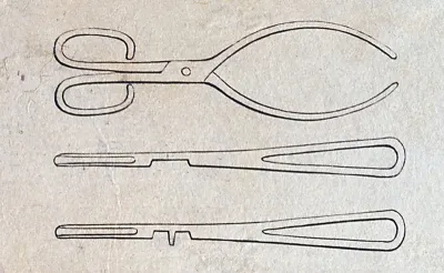 Surgical instruments: three figures, including a pair of forceps