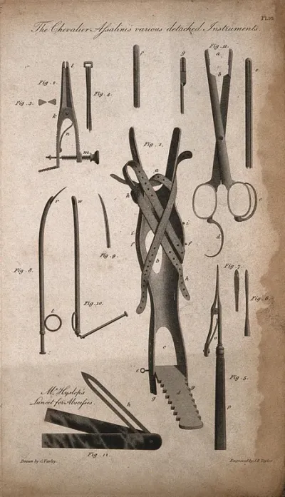 Surgical instruments: various detached instruments designed by Paolo Assalini