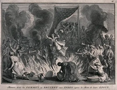 Suttee. Engraving after B. Picart, ca. 1730