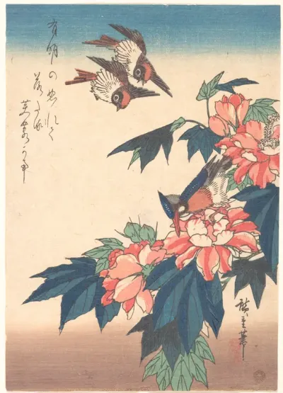 Swallows and Kingfisher with Rose Mallows