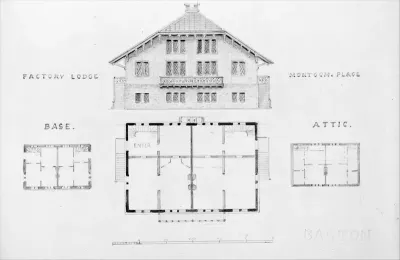 Switz[erland] Cottage (elevation and three plans), and Factory Lodge (elevation and three plans) for Montgomery Place, Annandale-on-Hudson, New York