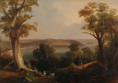 Sydney Harbour, from the eastern side of Rose Bay, above New South Head Road, 1841 oil painting