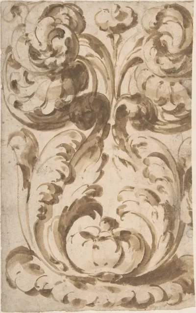 Symmetrical Design of Upward Growing  Acanthus Scrolls
