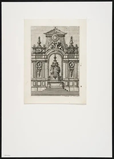 Tabernacle on an altar decorated with angels and saints