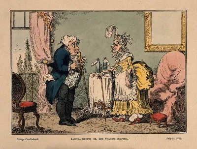 Tabitha Grunt a hypochondriac who appears to suffer from many illnesses, consulting a bemused looking doctor