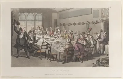 Table d'Hote, from "Journal of Sentimental Travels in the Southern Provinces of France, Shortly Before the Revolution"