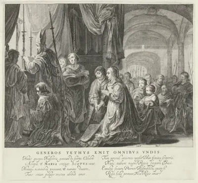 Tableau vivant met het huwelijk van Jacobus II van Schotland met Maria van Gelre-Egmond in 1449