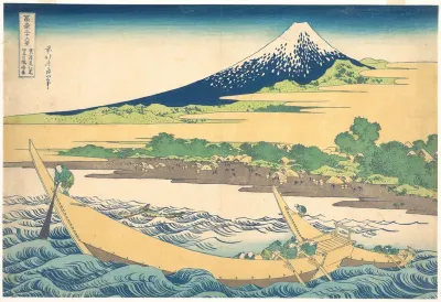 Tago Bay near Ejiri on the Tōkaidō (Tōkaidō Ejiri Tago no ura ryaku zu), from the series Thirty-six Views of Mount Fuji (Fugaku sanjūrokkei)