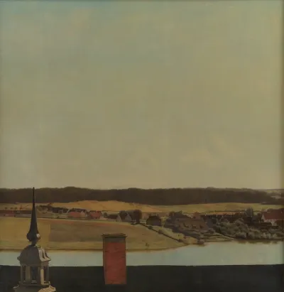 Tagryggen over Frederiksborg Slot med udsigt over sø, by og skov