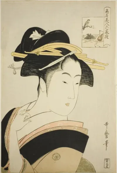 Takashima Ohisa, from the series "Renowned Beauties Likened to the Six Immortal Poets (Komei bijin rokkasen)"