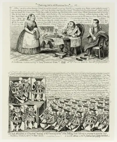 "Taking Care of Number One" or A Gentleman Endeavoring to Keep "Number One" Out of "St Pauls Church Yard" from George Cruikshank's Steel Etchings to The Comic Almanacks: 1835-1853 (top)