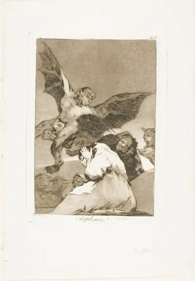 Tale-Bearers - Blasts of Wind, plate 48 from Los Caprichos
