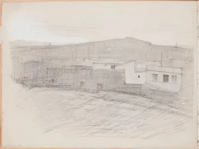 Taloja maisemassa, luonnos