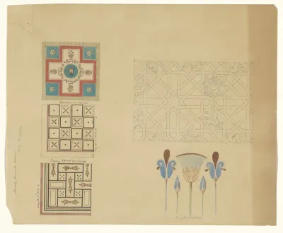 Tapijt (?), vloeren en Egyptische motieven