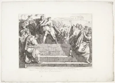 Tarquinius werpt Tullius van de trappen van het Capitool