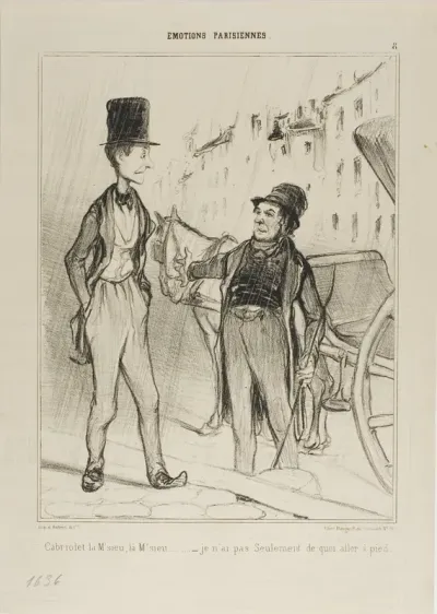 “- Taxi Monsieur? Taxi? - I don't even have enough to walk,” plate 8 from Émotions De Parisiens