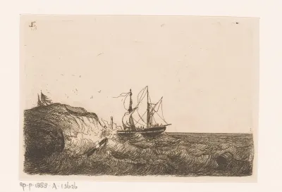 Tegen de kust verongelukt zeilschip