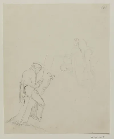 Tegnende kunstner i et træ og figurrids