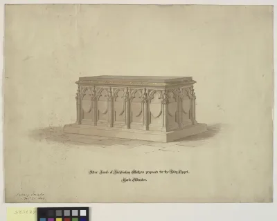 Tegning til Ærkebiskoppen Mathew's sarkofag i York Minster