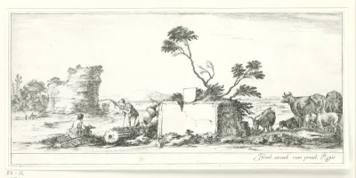 Tekenaar en herder in landschap