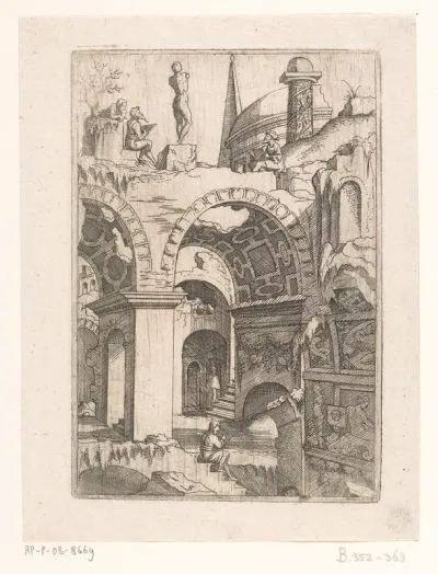 Tekenaars bij ruïnes