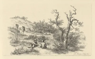Tekenaars in een duinlandschap
